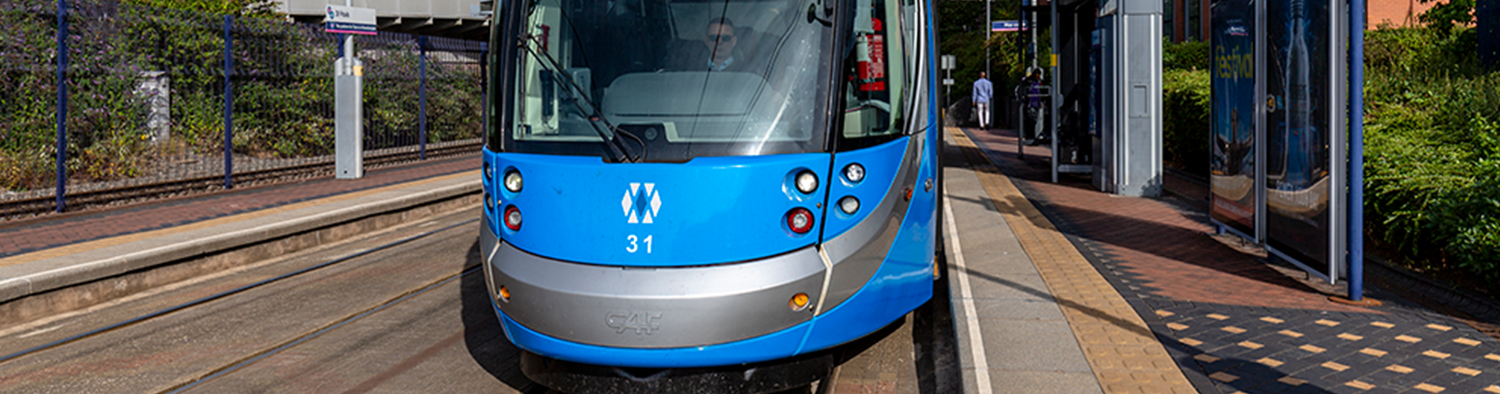 Front of tram at tram stop