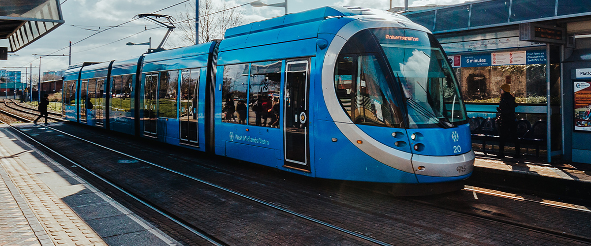 West Midlands Metro tram at tram stop