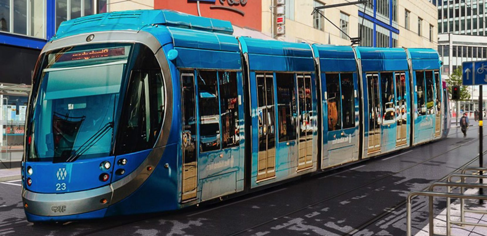 West Midlands Metro tram on tracks