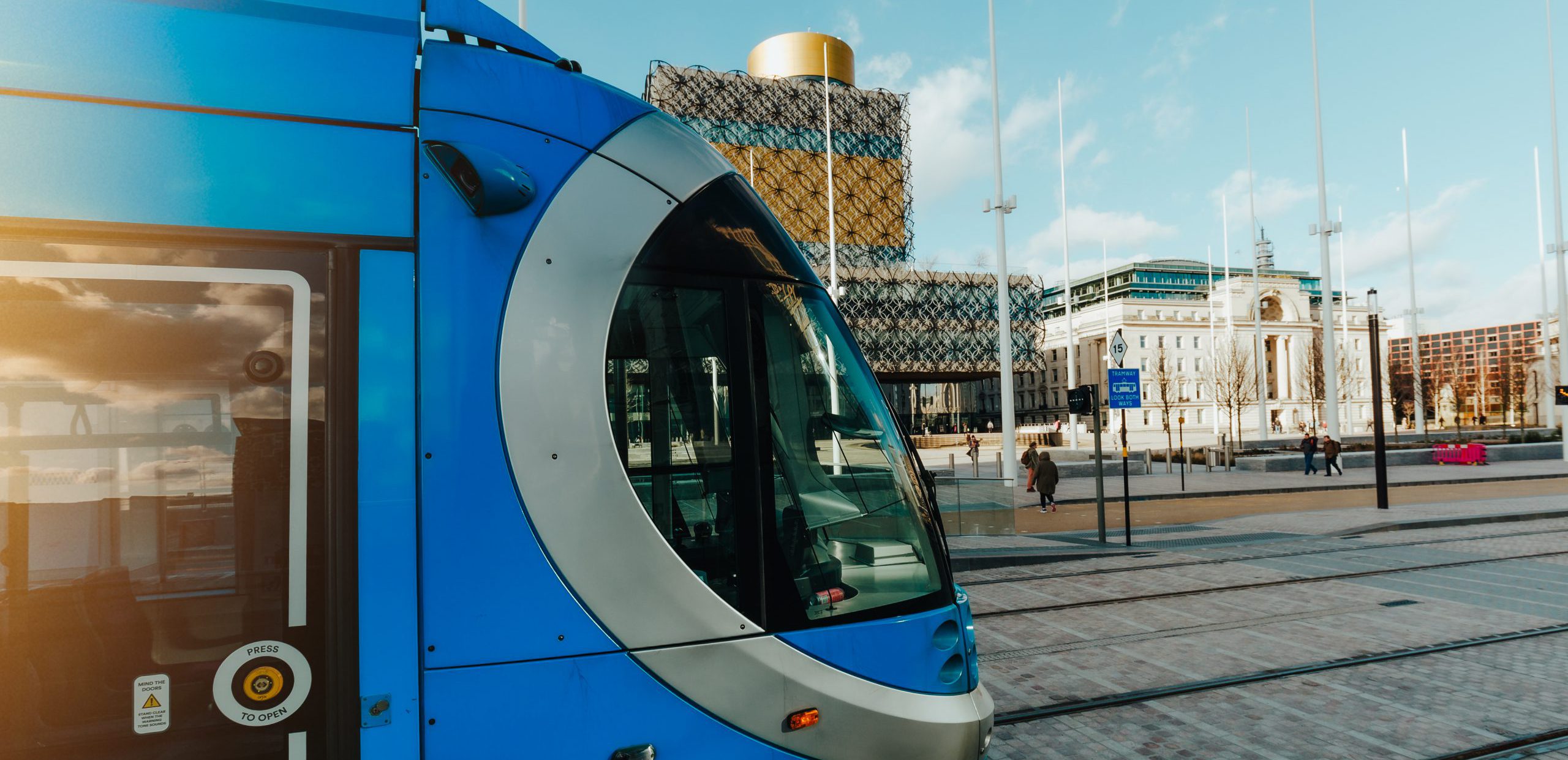 Side view of tram in Birmingham