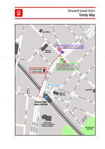 A map of onward travel from Trinity Way