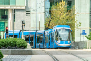 a picture of the tram on the line