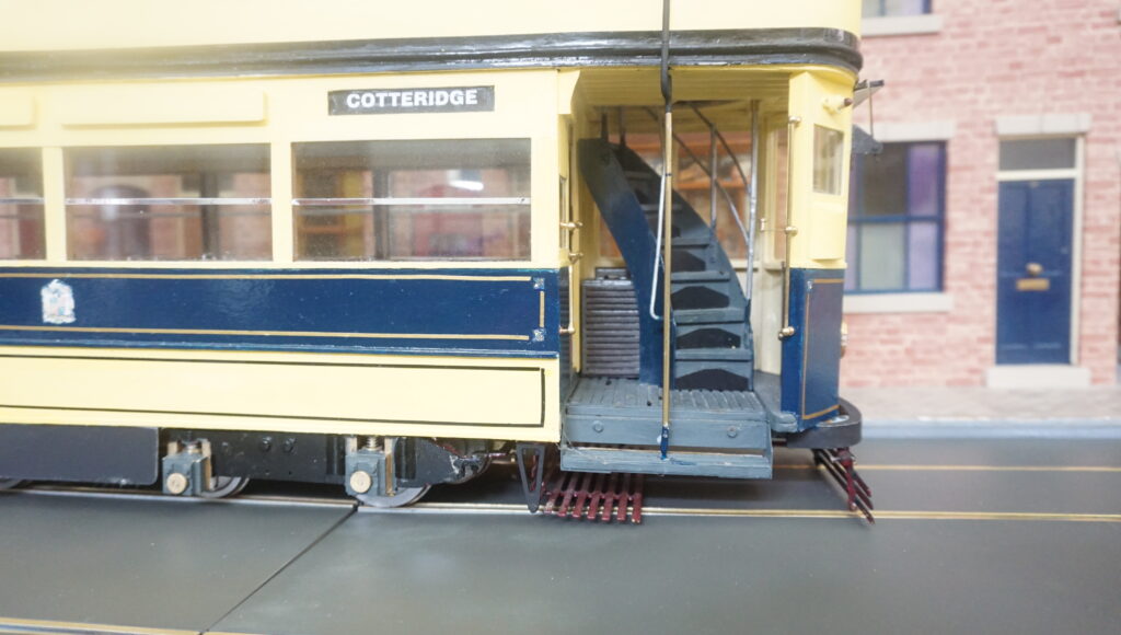 A close up picture of the model tram