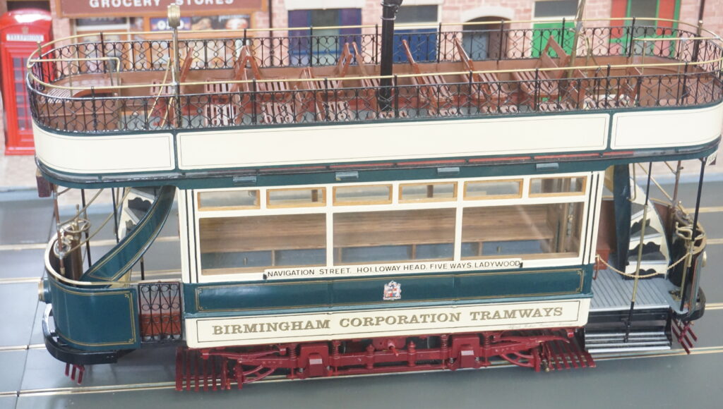 A close-up picture of a tram model